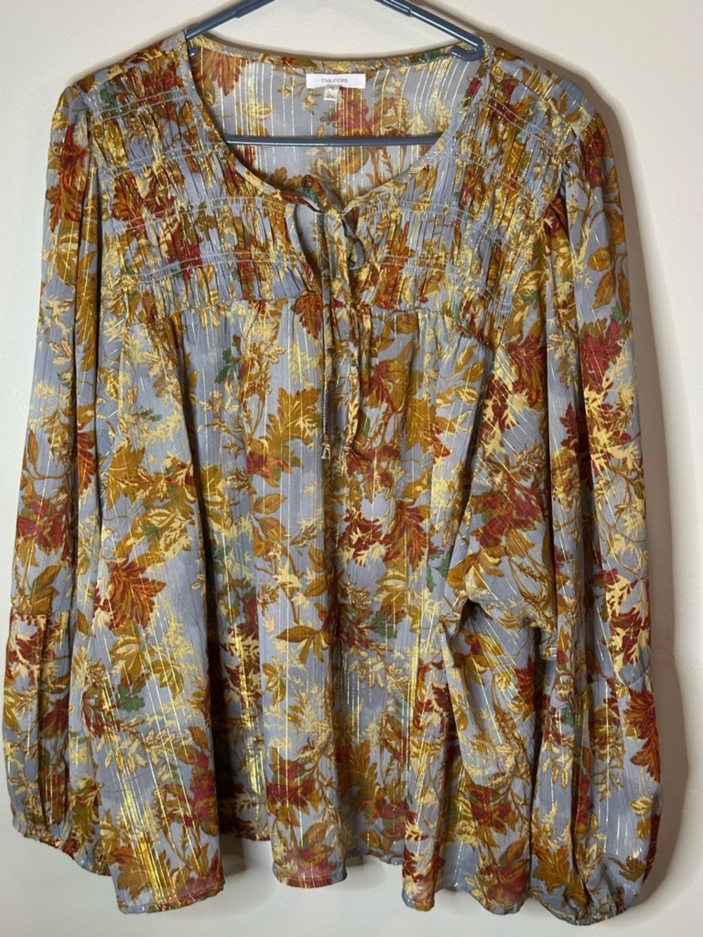 Maurices Floral Smocked Sheer Peasant Blouse - 2X - Length 28”